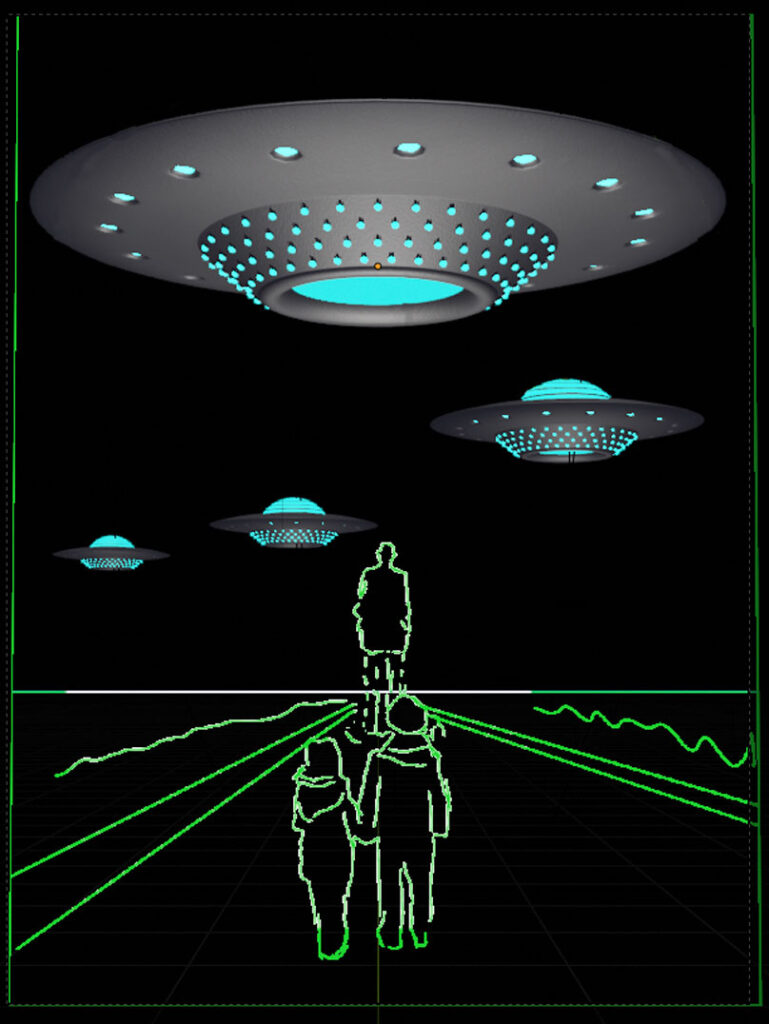 Ufos mit Umrissen des 2D-Bildes